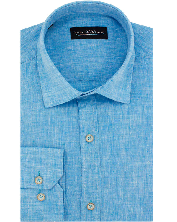 Blue Yarn Dyed Linen Shirt